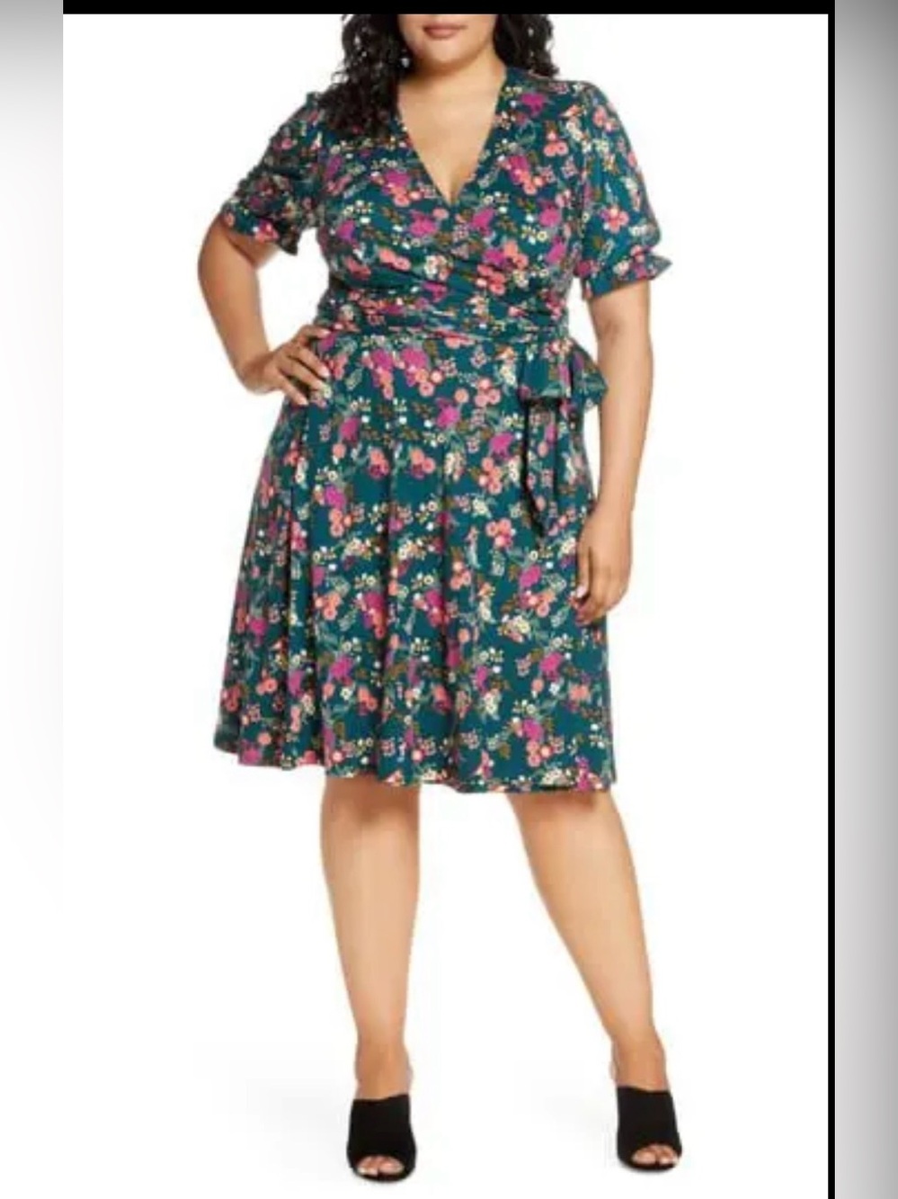 Kiyonna Green Floral Tuscan Tie Wrap Dress Plus Size 1X (14-16)
